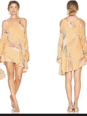 Free People Orange Floral Clear Skies Long Sleeve Mini Dress